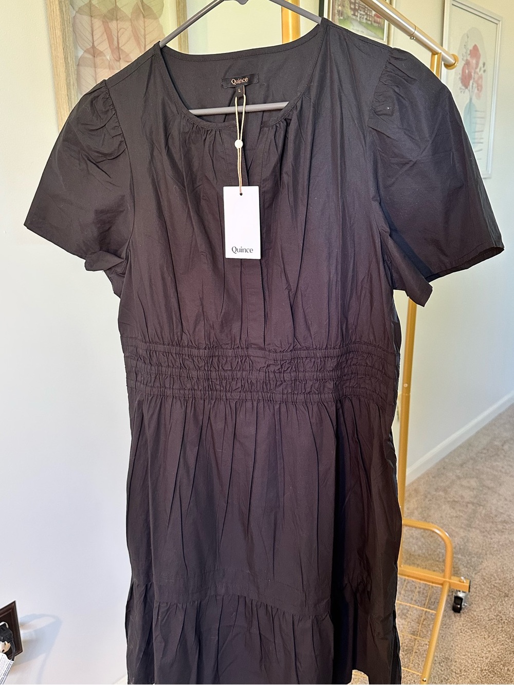 Quince Black Short-Sleeve V neck Mini Dress NWT - Size L
